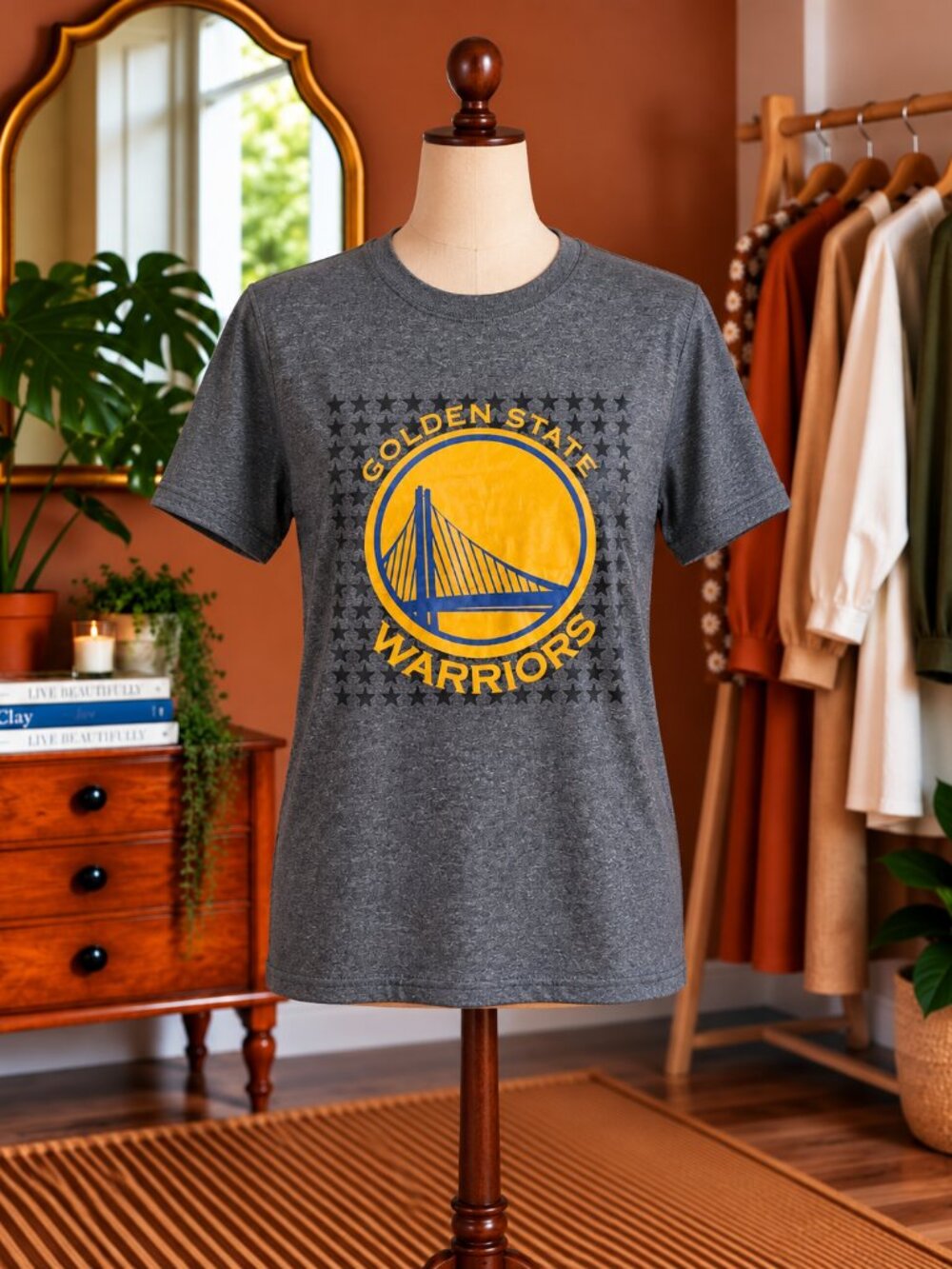 NFL Golden State Warriors Gray Short Sleeve Tee with Yellow & Blue Logo